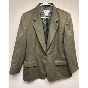 Pendleton Blazer Jacket Womens Khaki Green Wool Lined Single Breasted 14 Vintage